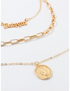 Monogram Portrait Pendant Layered Necklace - Gold