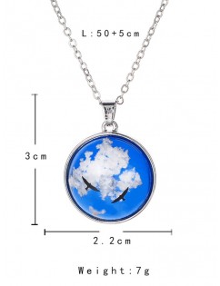 Sky Clouds Eagle Round Pendant Necklace - Silver Regular