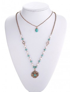 Bohemian Artificial Turquoise Layered Necklace - Gold
