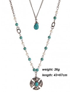 Bohemian Artificial Turquoise Layered Necklace - Gold