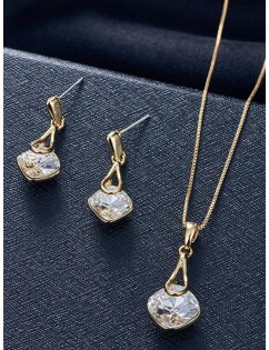 Geometric Hollow Rhinestone Wedding Jewelry Set - Gold