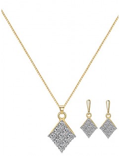 Rhinestone Rhombus Wedding Jewelry Set - Gold