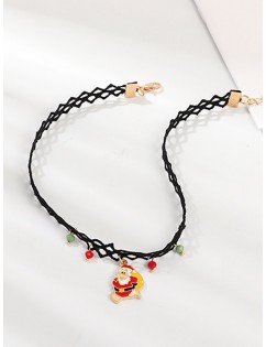 Santa Claus Lace Pendant Choker Necklace - Black