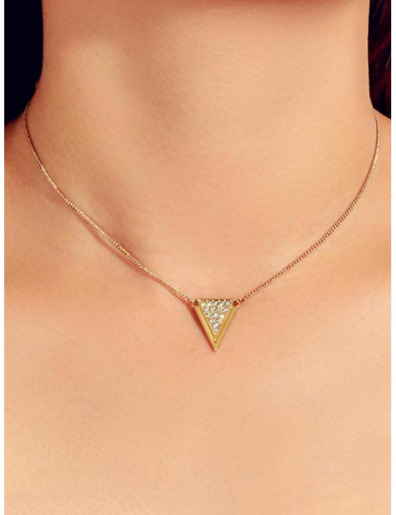 Artificial Diamond Triangle Necklace - Gold
