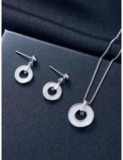 Brief Hollow Circle Pendant Jewelry Set - Silver
