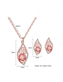 Hollow Out Floral Rhinestone Necklace and Earrings - Rose Gold