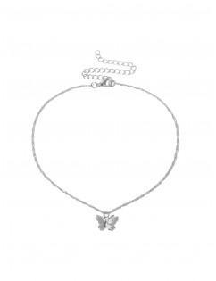 Butterfly Pendant Chain Short Necklace - Silver