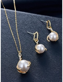 Faux Pearl Twist Bridal Jewelry Set - Gold