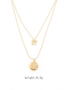Butterfly Rose Coin Layered Necklace - Gold
