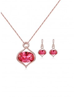 Elliptical Faux Crystal Necklace Earrings Set - Deep Pink