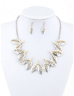 Ethnic Leaves Shape Carved Jewelry Set - Silver