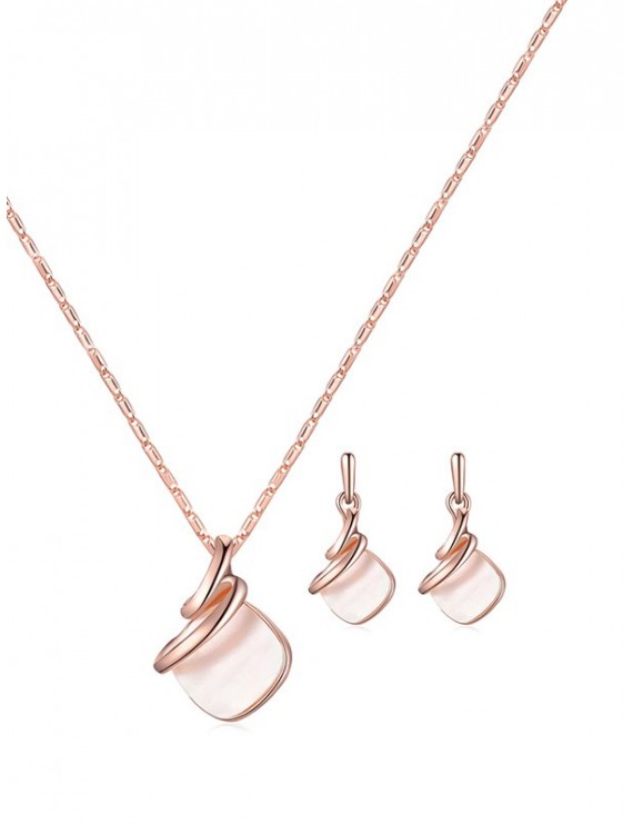 Brief Geometric Necklace Earrings Set - Rose Gold