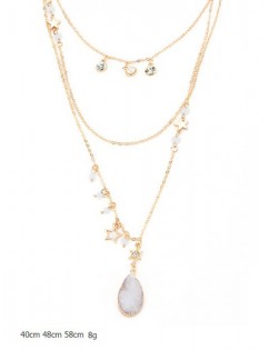 Stars Water Drop Pendant Layered Necklace - Gold
