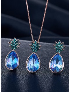 Fruit Pineapple Faux Crystal Jewelry Set - Rose Gold