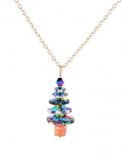 Christmas Tree Faux Crystal Pendant Necklace - Gold Regular