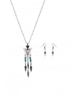 Bohemian Carved Geometric Turquoise Jewelry Set - Silver