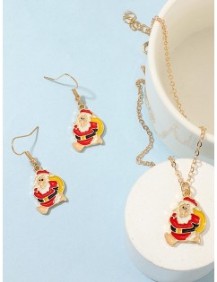 Christmas Santa Claus Chain Necklace and Hook Earrings - Gold