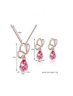 Asymmetric Faux Crystal Butterfly Teardrop Jewelry Set - Rose Gold
