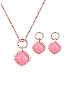 Artificial Opal Necklace with Earrings - Blush Red