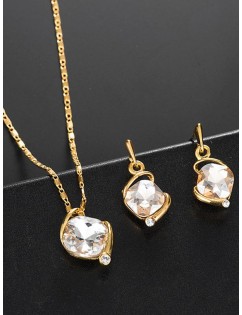 Artificial Diamond Pendant Necklace and Earrings - White