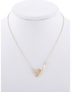 Rhinestone Heart Hollow Cut Chain Necklace - Gold