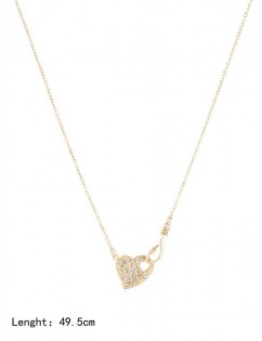 Rhinestone Heart Hollow Cut Chain Necklace - Gold