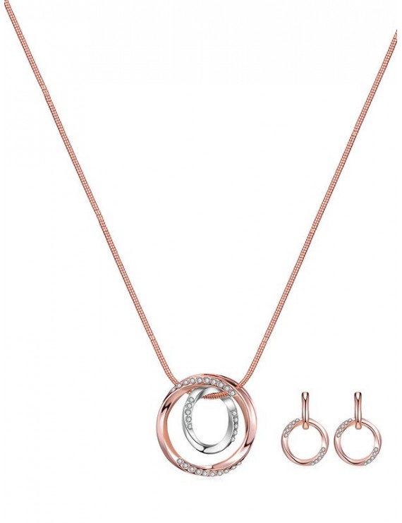 Circle Alloy Rhinestone Necklace Earring Set - Rose Gold