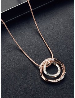 Circle Alloy Rhinestone Necklace Earring Set - Rose Gold