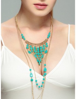 Ethnic Multilayered Fringe Turquoise Jewelry Set - Light Aquamarine