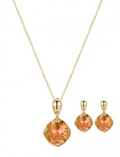 Faux Crystal Square Evening Jewelry Set - Rose Gold