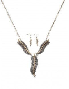 Feather Shape Pendant Jewelry Set - Silver