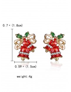 Christmas Bells Rhinestone Stud Earrings - Red