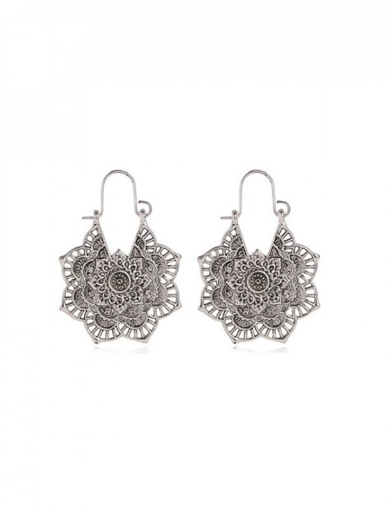Vintage Alloy Engraved Floral Earrings - Silver