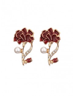 Faux Pearl Rhinestone Flower Shape Stud Earrings - Gold