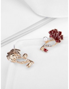 Faux Pearl Rhinestone Flower Shape Stud Earrings - Gold
