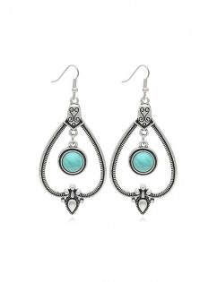 Faux Turquoise Water Drop Shape Hook Earrings - Silver
