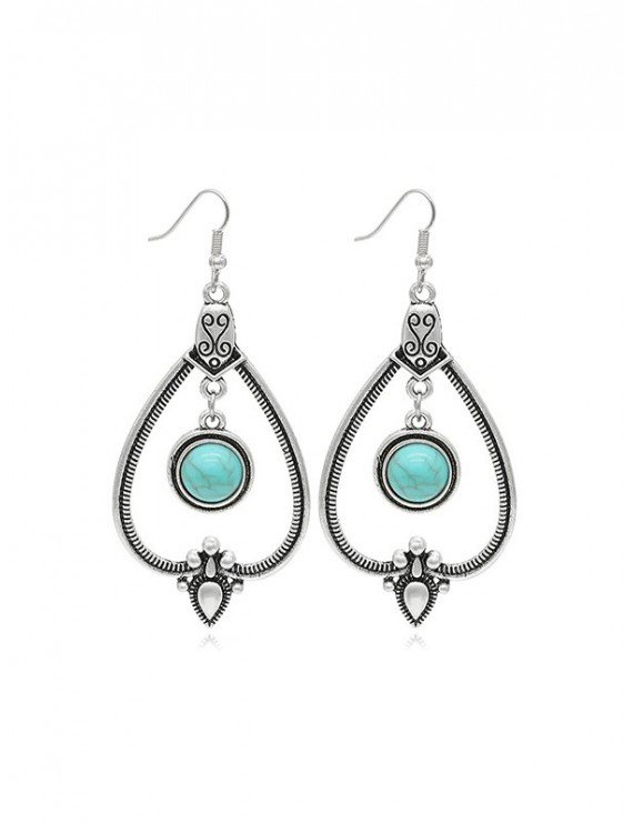 Faux Turquoise Water Drop Shape Hook Earrings - Silver