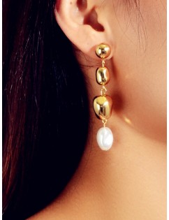 Asymmetric Faux Pearl Teardrop Earrings - Gold
