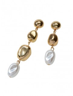 Asymmetric Faux Pearl Teardrop Earrings - Gold
