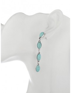 Faux Turquoise Oval Shape Drop Earrings - Silver