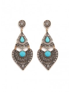 Bohemian Turquoise Hollow Out Drop Earrings - Gold