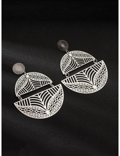 Hollow Out Semi-circle Earrings - Silver