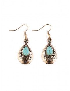 Ethnic Turquoise Teardrop Earrings - Gold