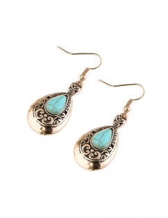 Ethnic Turquoise Teardrop Earrings - Gold