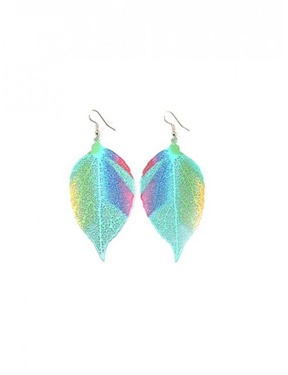 Colorful Leaf Shape Hook Earrings - Multi-a