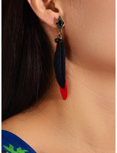 Beaded Geometric Feather Earrings - Lava Red