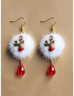 Christmas Santa Claus Elk Pompon Earrings - Multi-b