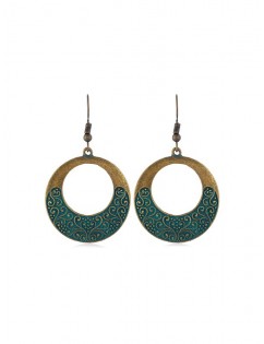 Hollow Out Embossed Circle Hook Earrings - Bronze
