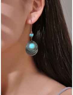 Faux Turquoise Hollow Out Round Drop Earrings - Seaweed Green