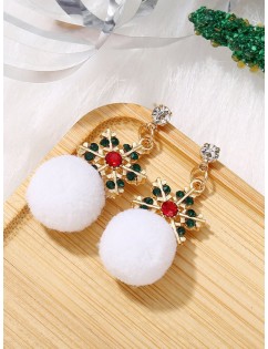 Rhinestone Snowflake Ball Drop Earrings - White